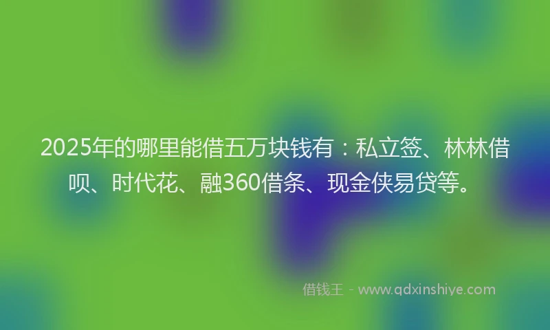 2025年的哪里能借五万块钱有：私立签、林林借呗、时代花、融360借条、现金侠易贷等。
