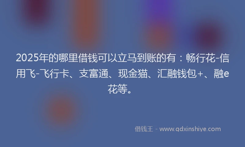 2025年的哪里借钱可以立马到账的有：畅行花-信用飞-飞行卡、支富通、现金猫、汇融钱包+、融e花等。