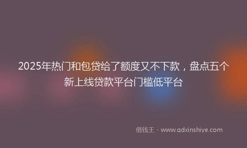 2025年热门和包贷给了额度又不下款，盘点五个新上线贷款平台门槛低平台