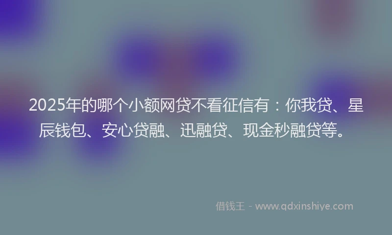 2025年的哪个小额网贷不看征信有：你我贷、星辰钱包、安心贷融、迅融贷、现金秒融贷等。