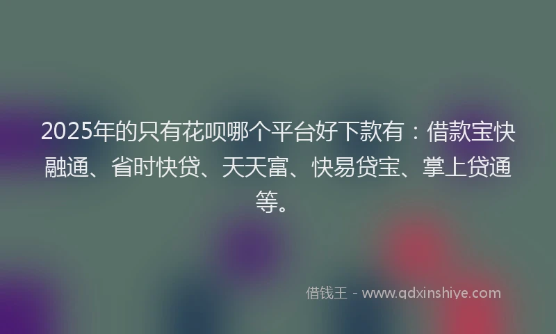 2025年的只有花呗哪个平台好下款有：借款宝快融通、省时快贷、天天富、快易贷宝、掌上贷通等。