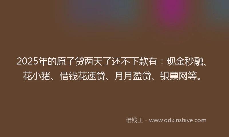2025年的原子贷两天了还不下款有：现金秒融、花小猪、借钱花速贷、月月盈贷、银票网等。