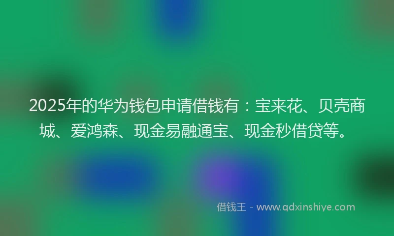 2025年的华为钱包申请借钱有：宝来花、贝壳商城、爱鸿森、现金易融通宝、现金秒借贷等。