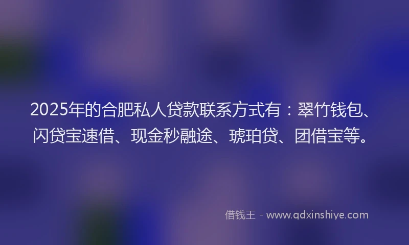 2025年的合肥私人贷款联系方式有：翠竹钱包、闪贷宝速借、现金秒融途、琥珀贷、团借宝等。
