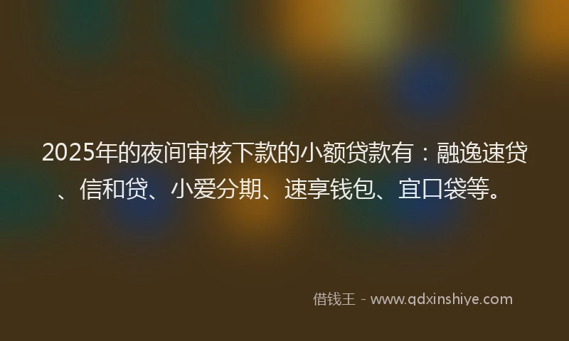 2025年的夜间审核下款的小额贷款有：融逸速贷、信和贷、小爱分期、速享钱包、宜口袋等。