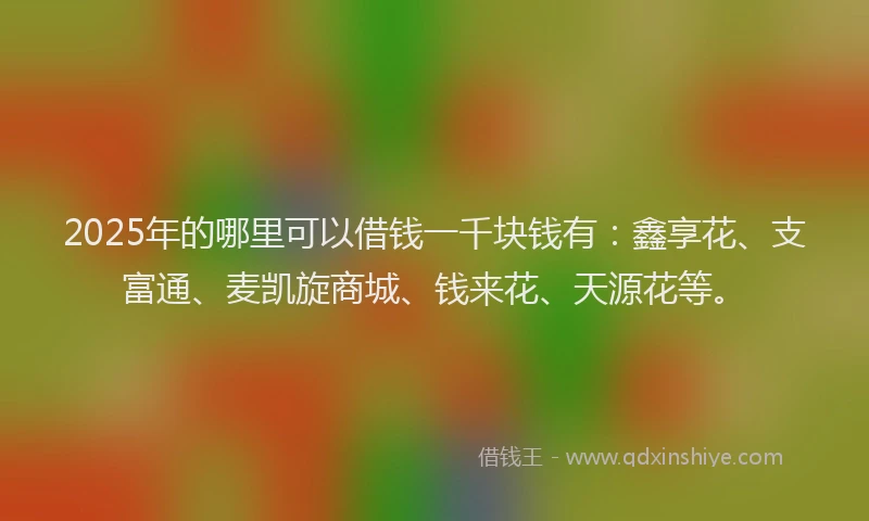 2025年的哪里可以借钱一千块钱有：鑫享花、支富通、麦凯旋商城、钱来花、天源花等。