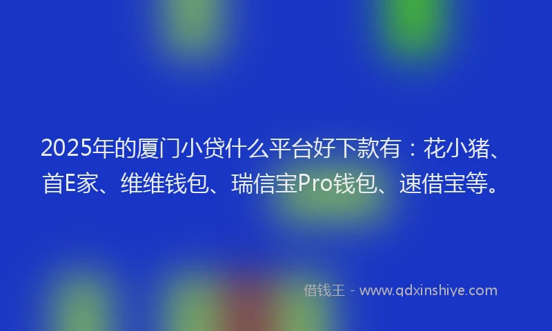2025年的厦门小贷什么平台好下款有：花小猪、首E家、维维钱包、瑞信宝Pro钱包、速借宝等。