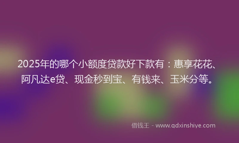 2025年的哪个小额度贷款好下款有：惠享花花、阿凡达e贷、现金秒到宝、有钱来、玉米分等。