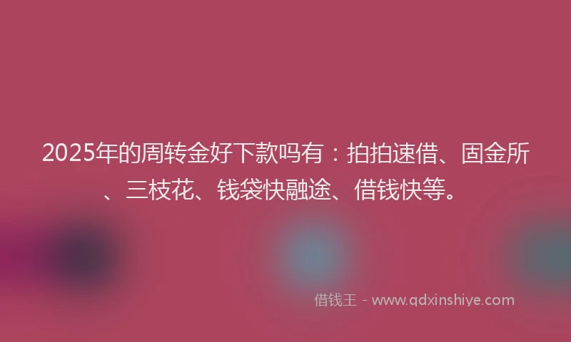2025年的周转金好下款吗有：拍拍速借、固金所、三枝花、钱袋快融途、借钱快等。