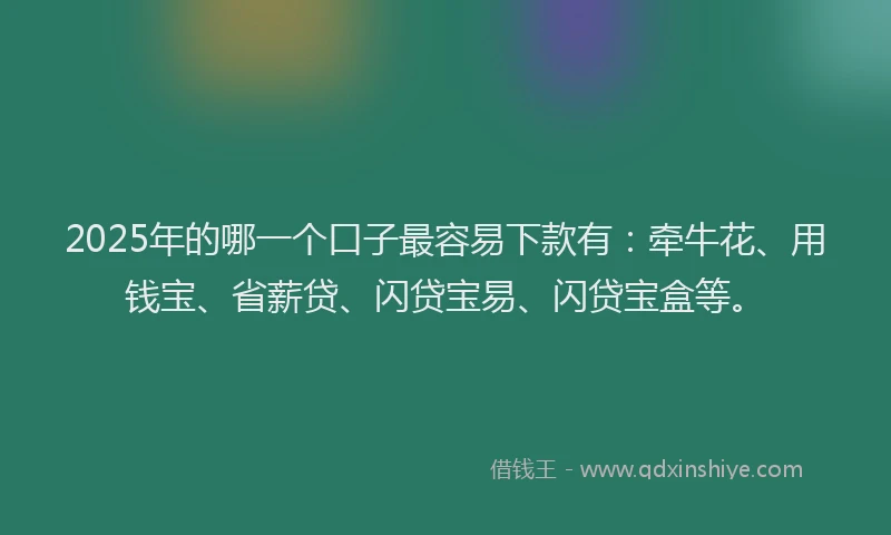 2025年的哪一个口子最容易下款有：牵牛花、用钱宝、省薪贷、闪贷宝易、闪贷宝盒等。