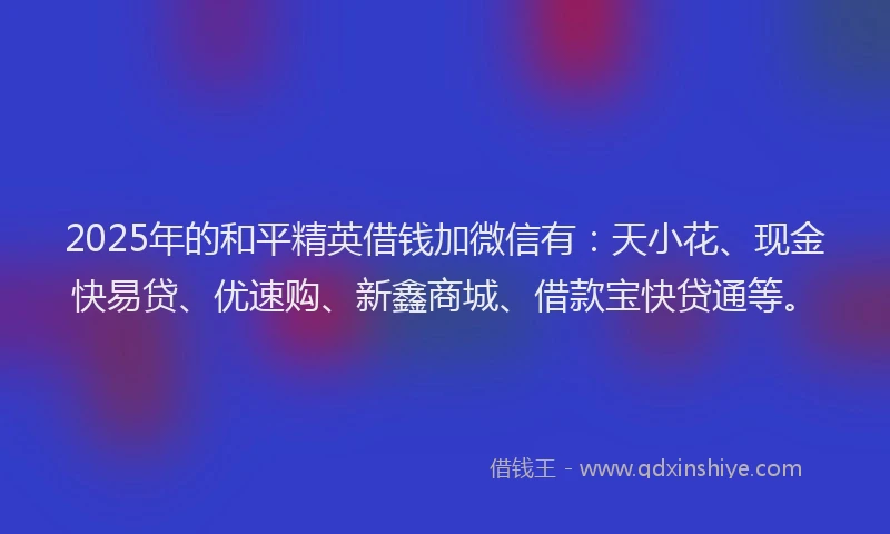 2025年的和平精英借钱加微信有：天小花、现金快易贷、优速购、新鑫商城、借款宝快贷通等。