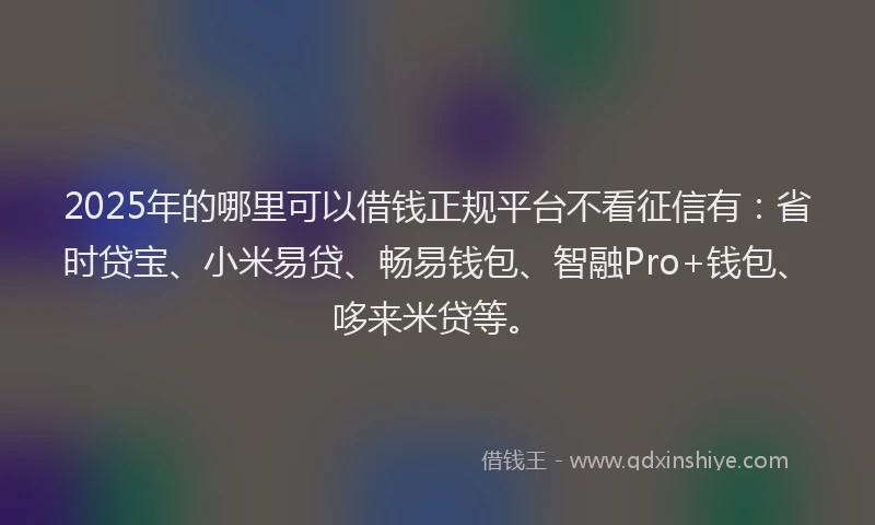 2025年的哪里可以借钱正规平台不看征信有：省时贷宝、小米易贷、畅易钱包、智融Pro+钱包、哆来米贷等。