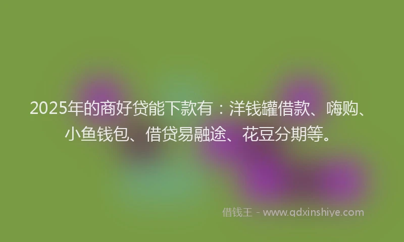 2025年的商好贷能下款有：洋钱罐借款、嗨购、小鱼钱包、借贷易融途、花豆分期等。
