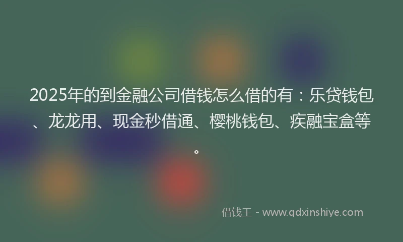 2025年的到金融公司借钱怎么借的有：乐贷钱包、龙龙用、现金秒借通、樱桃钱包、疾融宝盒等。