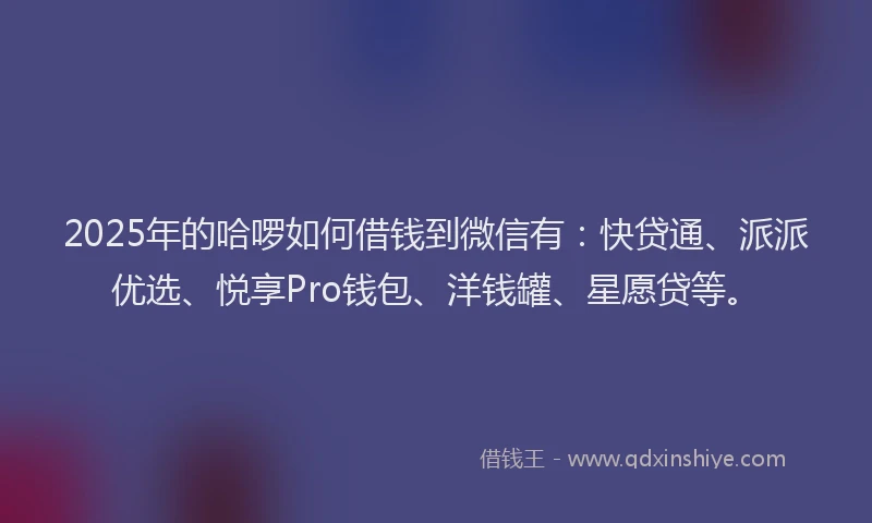2025年的哈啰如何借钱到微信有：快贷通、派派优选、悦享Pro钱包、洋钱罐、星愿贷等。