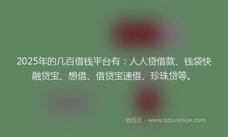 2025年的几百借钱平台有：人人贷借款、钱袋快融贷宝、想借、借贷宝速借、珍珠贷等。