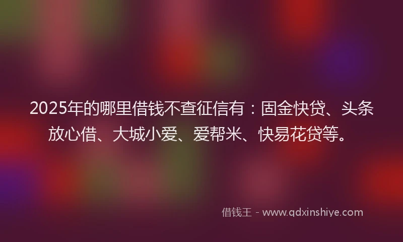 2025年的哪里借钱不查征信有：固金快贷、头条放心借、大城小爱、爱帮米、快易花贷等。
