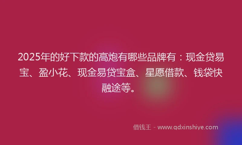 2025年的好下款的高炮有哪些品牌有：现金贷易宝、盈小花、现金易贷宝盒、星愿借款、钱袋快融途等。