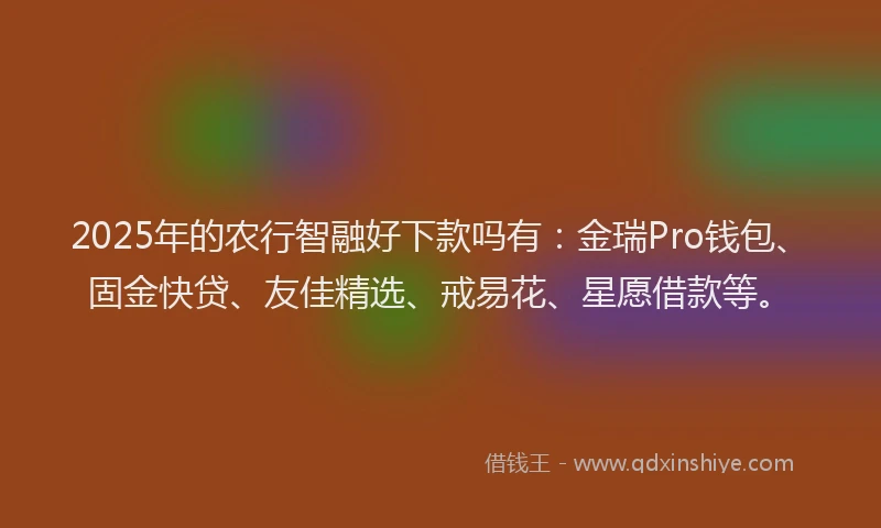 2025年的农行智融好下款吗有：金瑞Pro钱包、固金快贷、友佳精选、戒易花、星愿借款等。