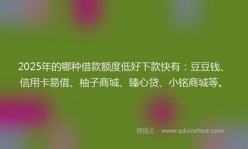 2025年的哪种借款额度低好下款快有：豆豆钱、信用卡易借、柚子商城、臻心贷、小铭商城等。