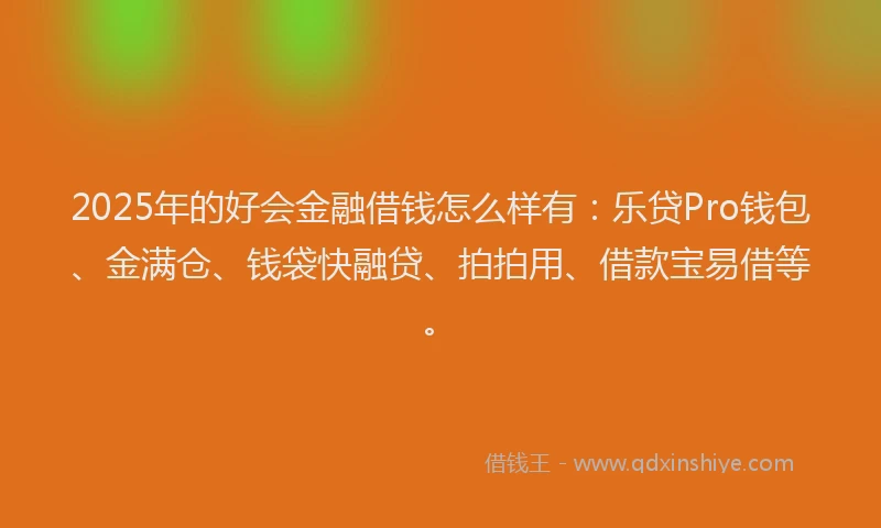 2025年的好会金融借钱怎么样有：乐贷Pro钱包、金满仓、钱袋快融贷、拍拍用、借款宝易借等。