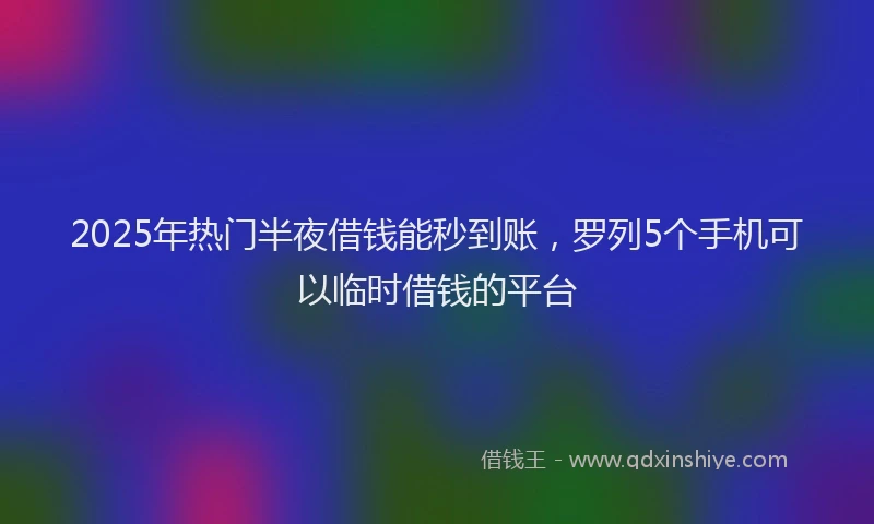 2025年热门半夜借钱能秒到账，罗列5个手机可以临时借钱的平台