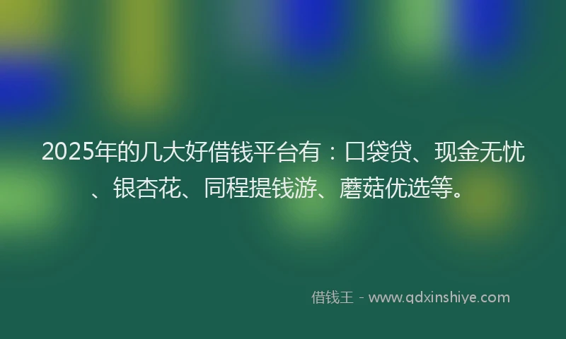 2025年的几大好借钱平台有：口袋贷、现金无忧、银杏花、同程提钱游、蘑菇优选等。