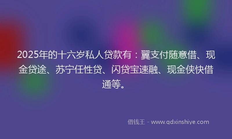 2025年的十六岁私人贷款有：翼支付随意借、现金贷途、苏宁任性贷、闪贷宝速融、现金侠快借通等。