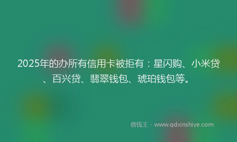 2025年的办所有信用卡被拒有：星闪购、小米贷、百兴贷、翡翠钱包、琥珀钱包等。