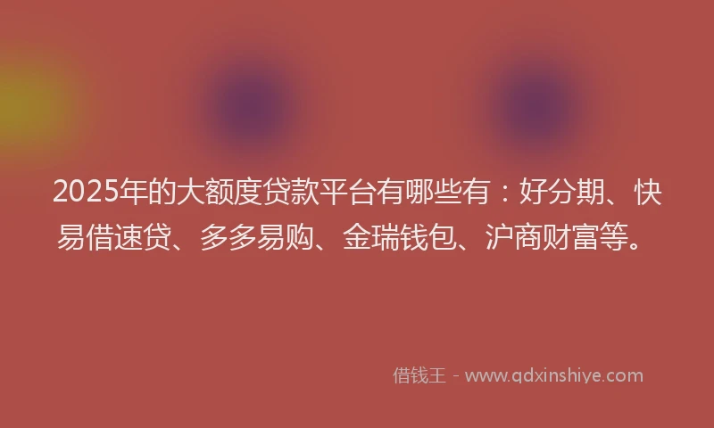 2025年的大额度贷款平台有哪些有：好分期、快易借速贷、多多易购、金瑞钱包、沪商财富等。