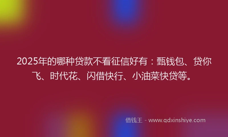 2025年的哪种贷款不看征信好有：甄钱包、贷你飞、时代花、闪借快行、小油菜快贷等。