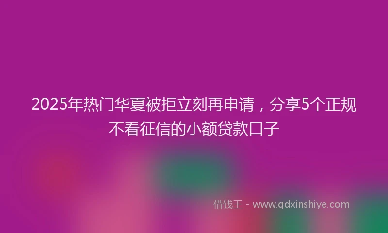 2025年热门华夏被拒立刻再申请，分享5个正规不看征信的小额贷款口子