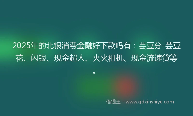 2025年的北银消费金融好下款吗有：芸豆分-芸豆花、闪银、现金超人、火火租机、现金流速贷等。
