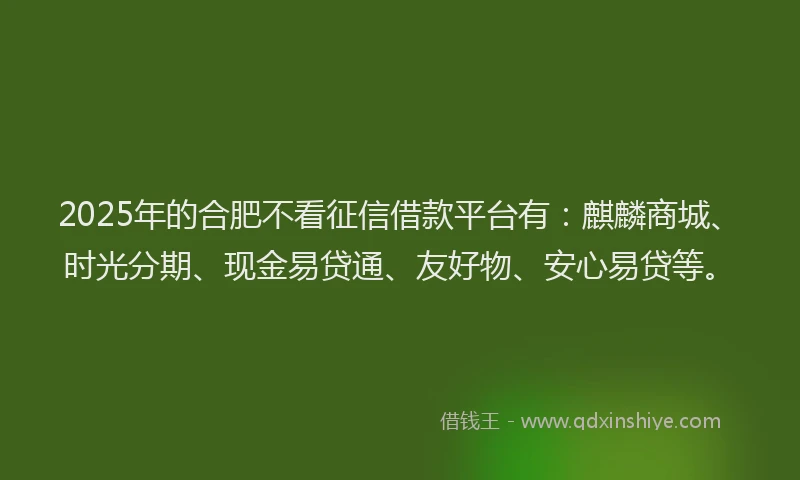 2025年的合肥不看征信借款平台有：麒麟商城、时光分期、现金易贷通、友好物、安心易贷等。