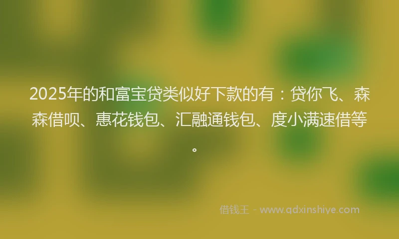 2025年的和富宝贷类似好下款的有：贷你飞、森森借呗、惠花钱包、汇融通钱包、度小满速借等。