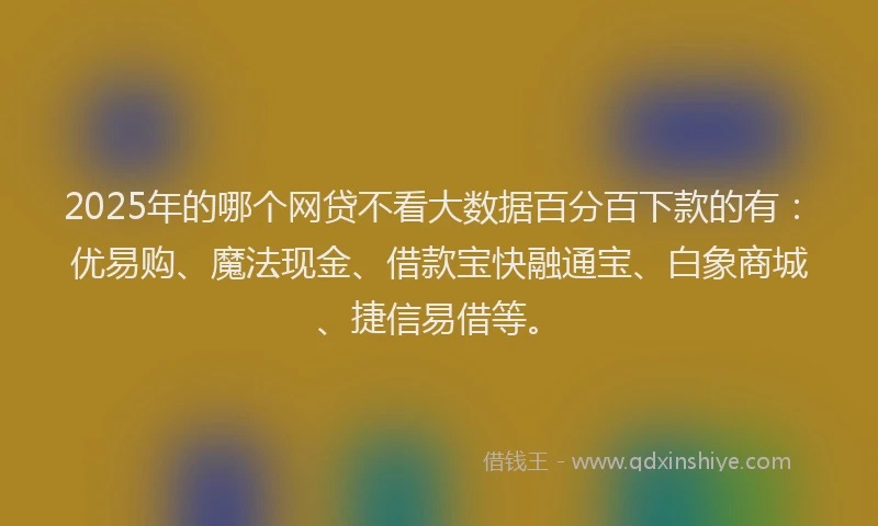 2025年的哪个网贷不看大数据百分百下款的有：优易购、魔法现金、借款宝快融通宝、白象商城、捷信易借等。