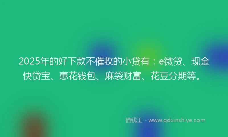 2025年的好下款不催收的小贷有：e微贷、现金快贷宝、惠花钱包、麻袋财富、花豆分期等。