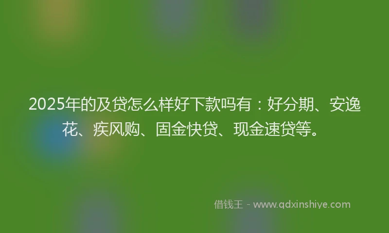 2025年的及贷怎么样好下款吗有：好分期、安逸花、疾风购、固金快贷、现金速贷等。