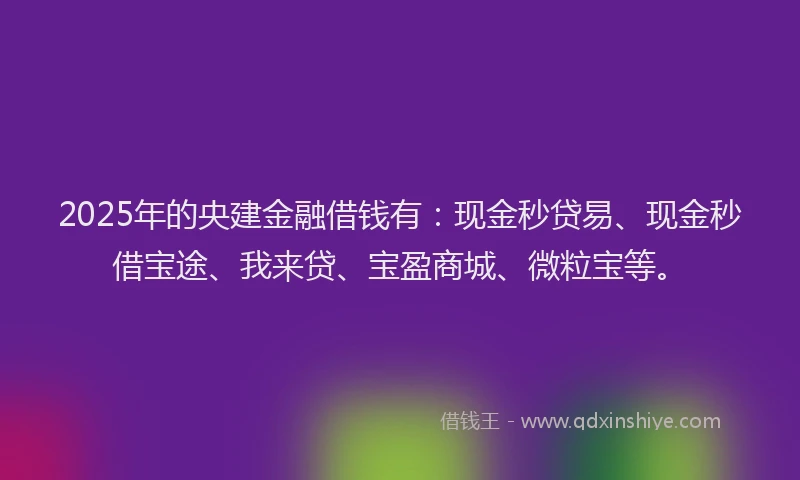 2025年的央建金融借钱有：现金秒贷易、现金秒借宝途、我来贷、宝盈商城、微粒宝等。