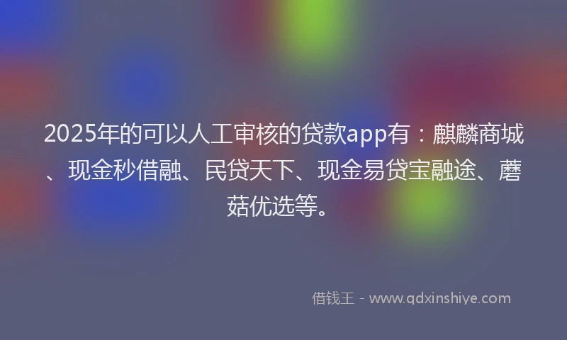 2025年的可以人工审核的贷款app有：麒麟商城、现金秒借融、民贷天下、现金易贷宝融途、蘑菇优选等。