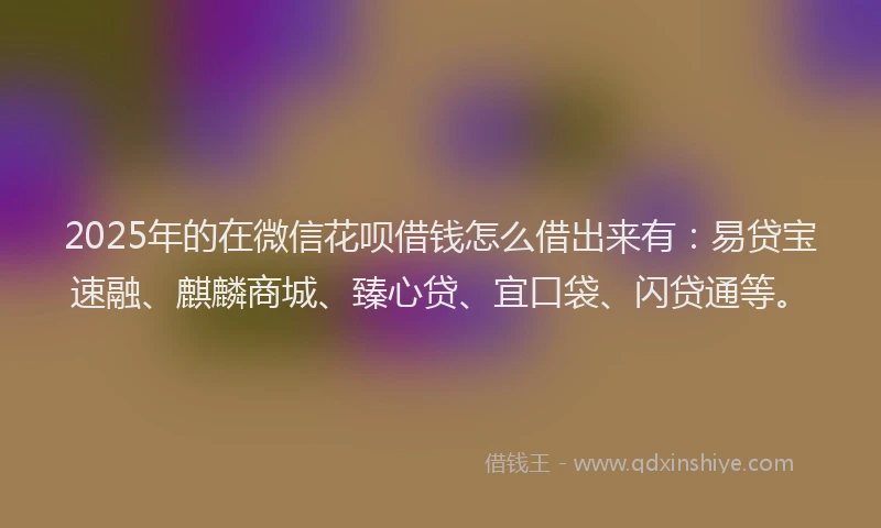 2025年的在微信花呗借钱怎么借出来有：易贷宝速融、麒麟商城、臻心贷、宜口袋、闪贷通等。