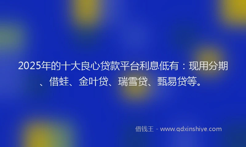2025年的十大良心贷款平台利息低有：现用分期、借蛙、金叶贷、瑞雪贷、甄易贷等。