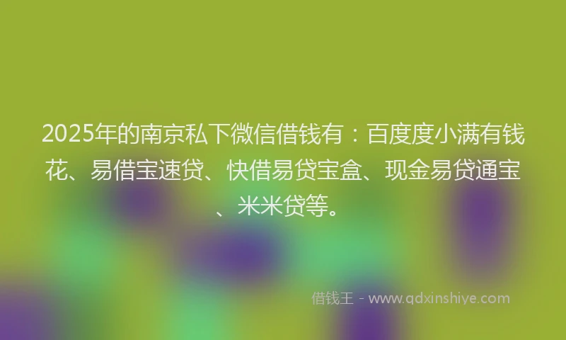 2025年的南京私下微信借钱有：百度度小满有钱花、易借宝速贷、快借易贷宝盒、现金易贷通宝、米米贷等。