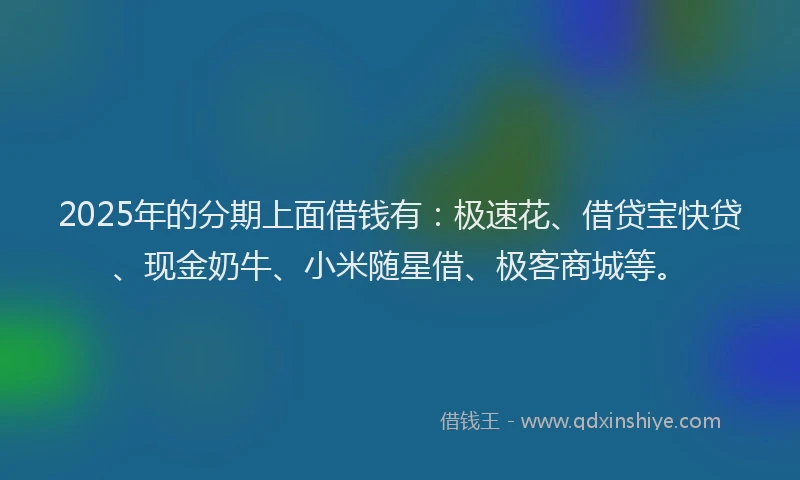 2025年的分期上面借钱有：极速花、借贷宝快贷、现金奶牛、小米随星借、极客商城等。