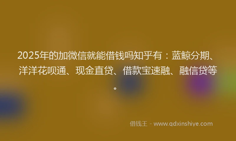 2025年的加微信就能借钱吗知乎有：蓝鲸分期、洋洋花呗通、现金直贷、借款宝速融、融信贷等。