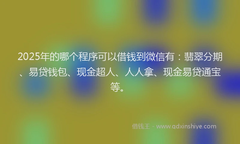 2025年的哪个程序可以借钱到微信有：翡翠分期、易贷钱包、现金超人、人人拿、现金易贷通宝等。