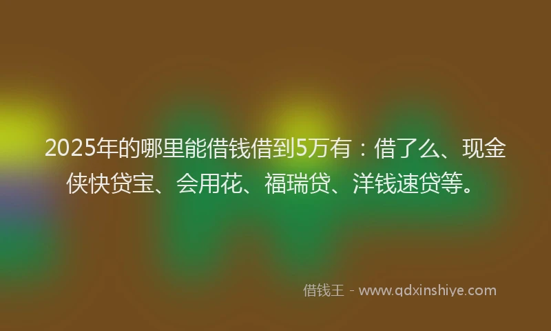 2025年的哪里能借钱借到5万有：借了么、现金侠快贷宝、会用花、福瑞贷、洋钱速贷等。