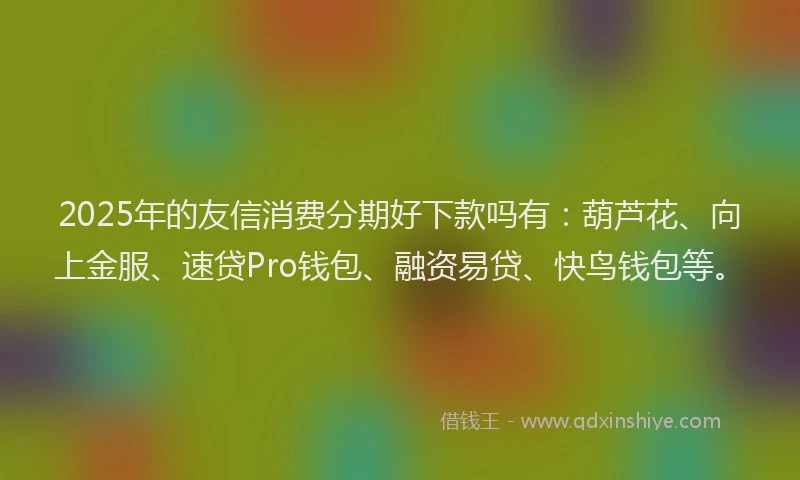 2025年的友信消费分期好下款吗有：葫芦花、向上金服、速贷Pro钱包、融资易贷、快鸟钱包等。