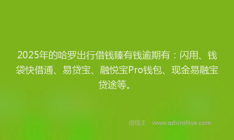 2025年的哈罗出行借钱臻有钱逾期有：闪用、钱袋快借通、易贷宝、融悦宝Pro钱包、现金易融宝贷途等。