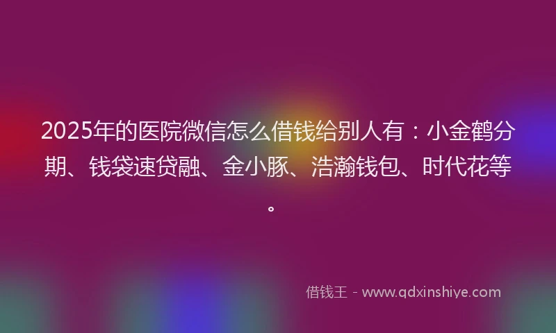 2025年的医院微信怎么借钱给别人有：小金鹤分期、钱袋速贷融、金小豚、浩瀚钱包、时代花等。